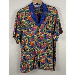 Platinum By Dorothy Schoelen Womens Size P Vtg Multicolor Shoulder Pad Button Up